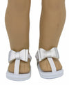 Silver Bow on White Sandals