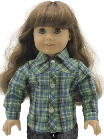 Green Plaid Western Cowboy Shirt