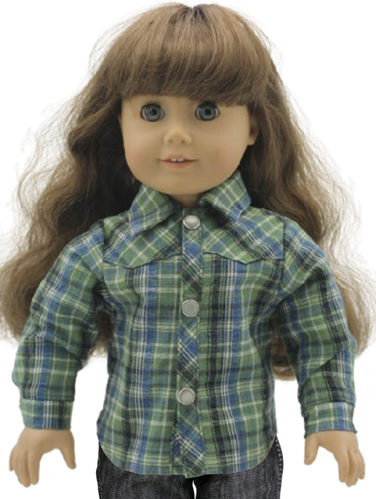 Green Plaid Western Cowboy Shirt