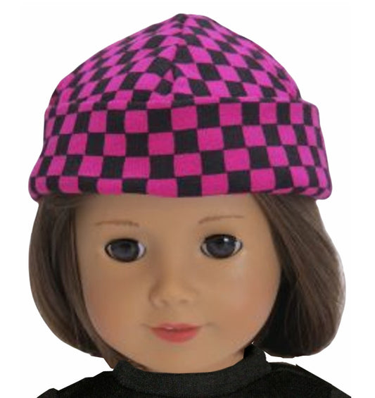 Black & Pink Checkered Beanie