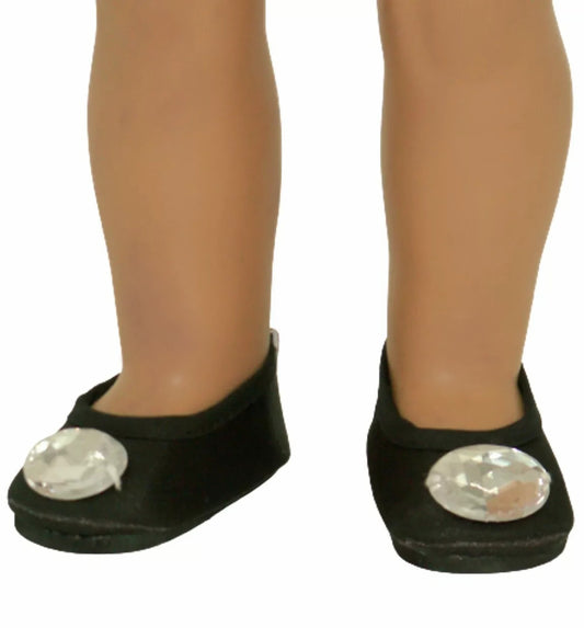 Black Satin Flats w/Diamond