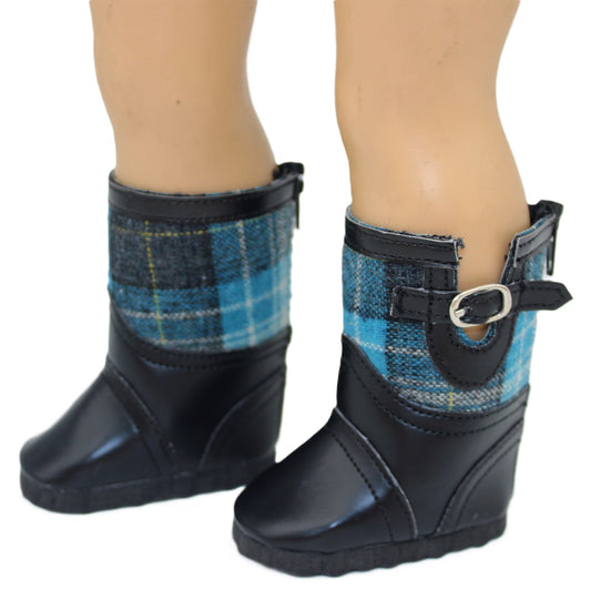 Black Boots w/ Blue Plaid