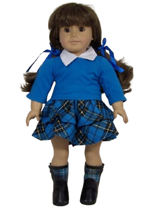 Blue Plaid Skirt Set