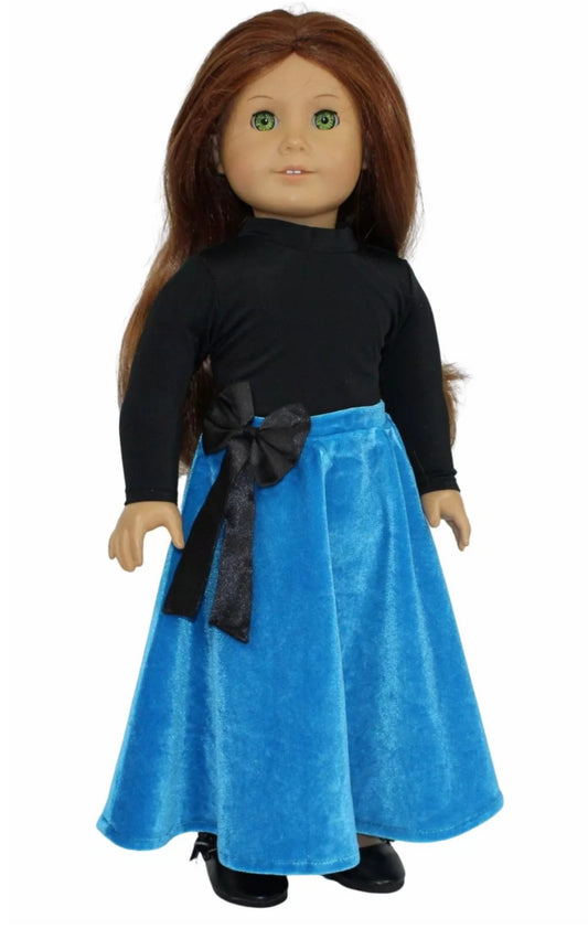 Black Top & Blue Skirt Set