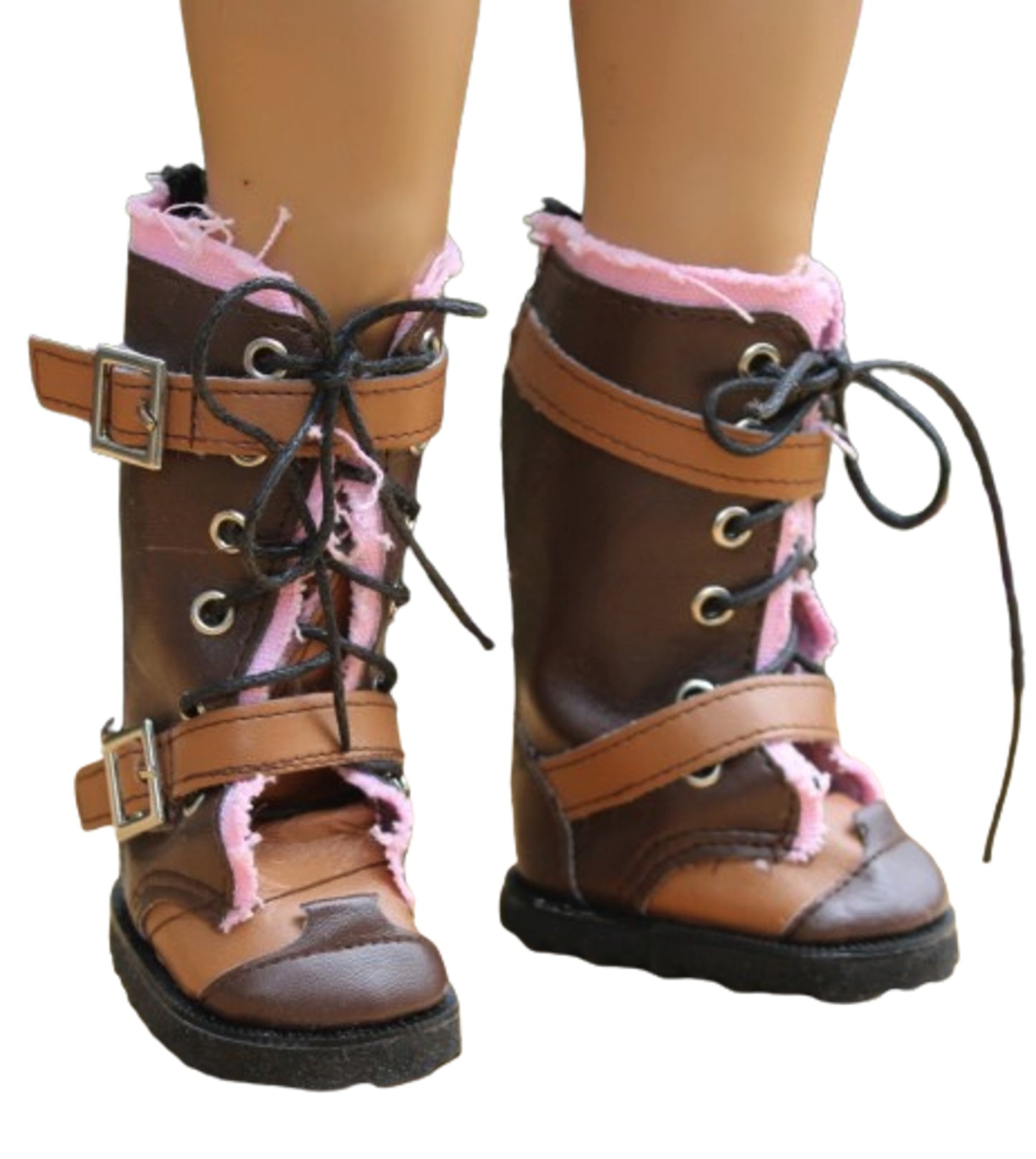 Brown & Pink Leather Boots