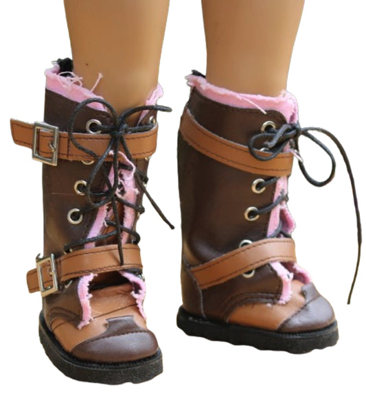 Brown & Pink Leather Boots