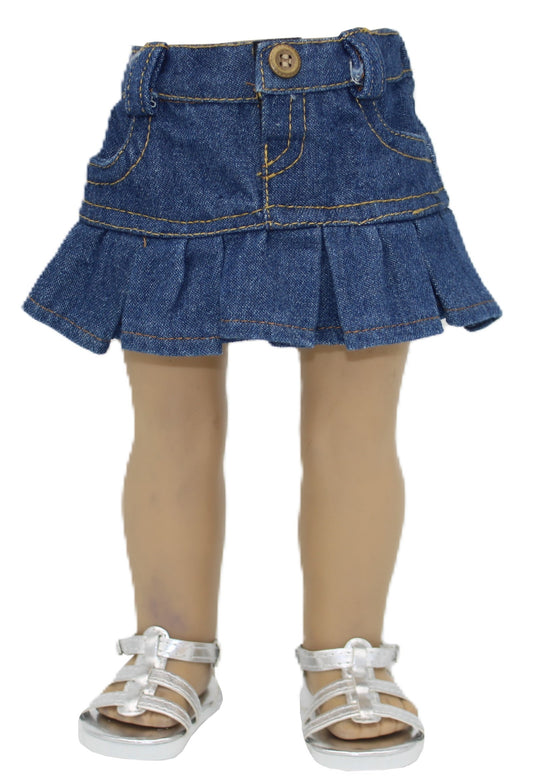 Navy Denim Pleated Skirt