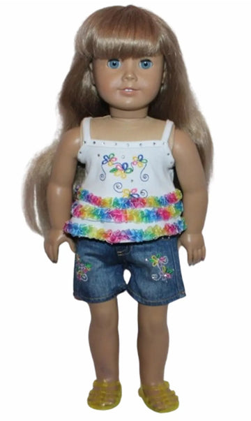 Embroidered Tank & Denim Shorts Set