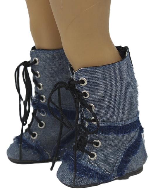 Frayed Blue Denim Boots