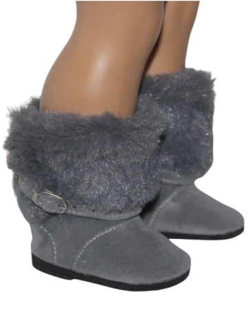 Gray Furry Boots w/Buckles