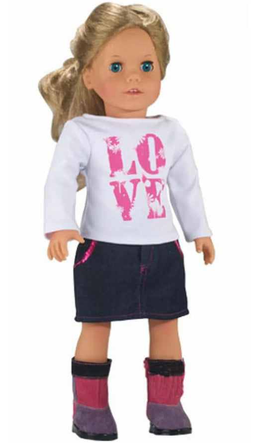 "LOVE" Tee & Denim Skirt