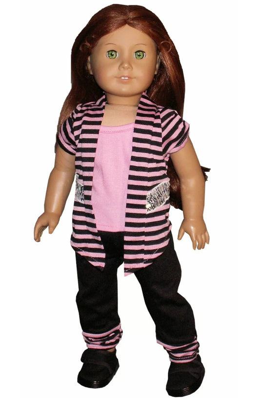 Pink / Black Stripe Top & Pants Set