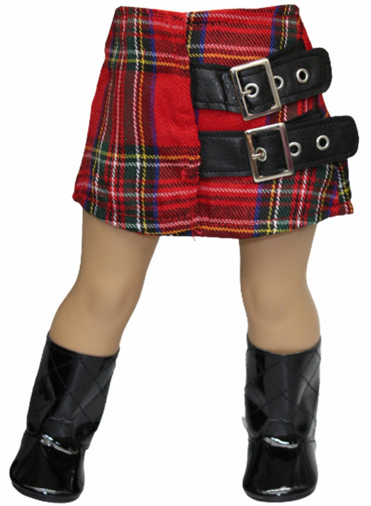 Red Plaid Skirt w/Buckles