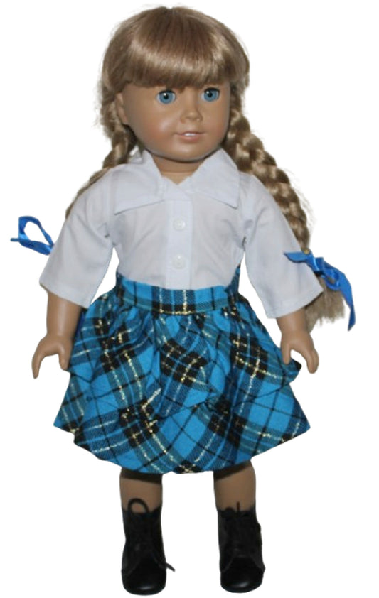 Blue Plaid Skirt Set