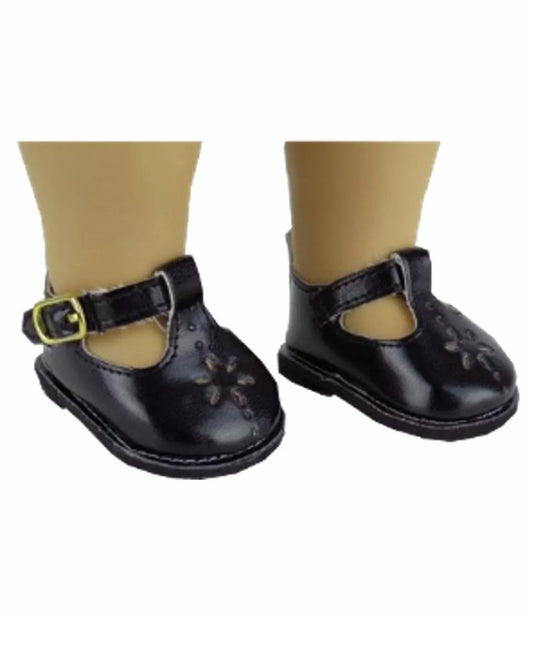 Black Flower Mary Janes