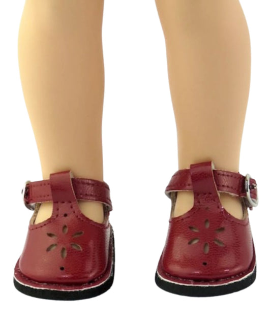Burgundy Flower Mary Janes