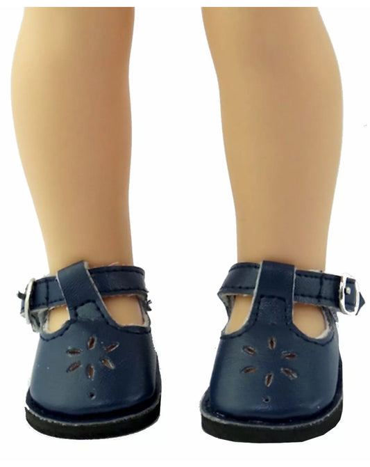 Navy Flower Mary Janes