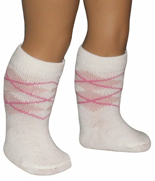 White & Pink Argyle Knee-Highs