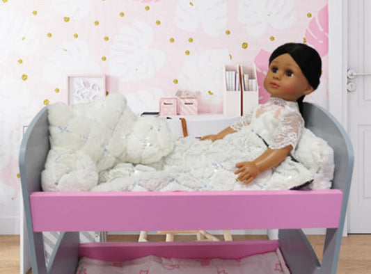 White Fur & Silver Sequin Bed Set