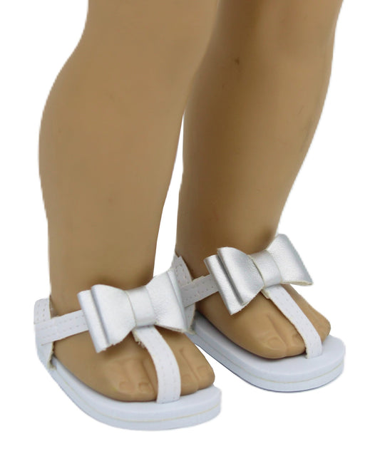 Silver Bow on White Sandals